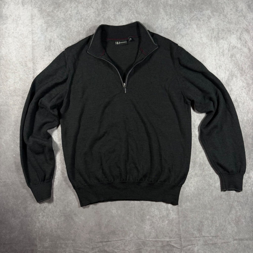 Neiman Marcus Mens XL Charcoal Grey Merino Wool Blend Quarter Zip Sweater Italy